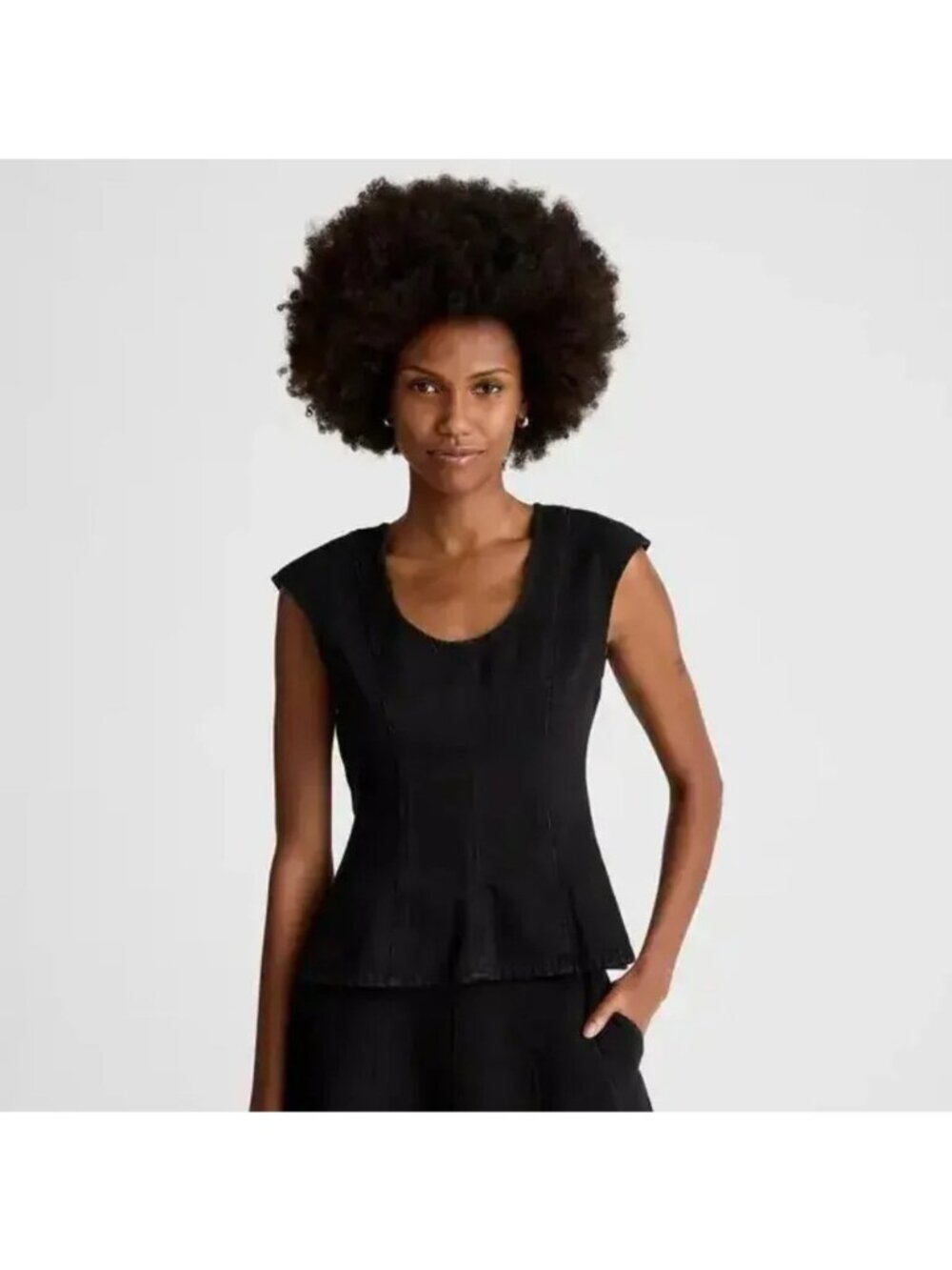 Madewell Women's Seamed Tank Top Black Cotton Denim Blend Cap Sleeve Size 10 NWT